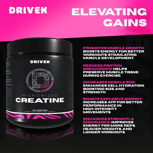 Vista 5 de Driven Nutrition Creatina, 17.64 oz – Polvo micronizado sin sabor, rendimiento físico y cognición – 0.18 oz por porción para reducir la fatiga