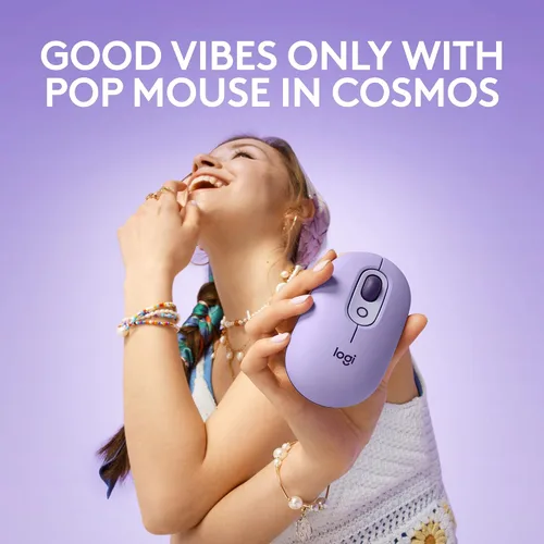 Vista 2 de Logitech POP Mouse, ratón inalámbrico con emojis personalizables, tecnología SilentTouch, desplazamiento de precisión/velocidad, diseño compacto