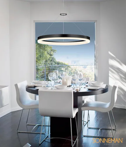 Vista 4 de Sonneman Modern Lighting 2311.16 Corona - Lámpara colgante LED con anillo de 1 luz para isla de cocina o comedor con cubierta acrílica, cable