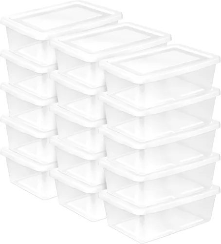 Vista 27 de Sterilite - Paquete de 12 cajas de almacenamiento apilables con tapas a presión; contenedor organizador de plástico resistente para armario, baño