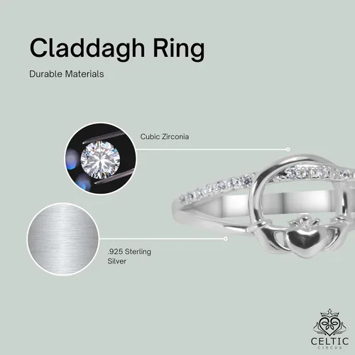 Vista 3 de Womens Irish Traditional Claddagh Ring 925 Sterling Silver Cubic Zirconia Statement Ring Love Loyalty and Friendship Heart
