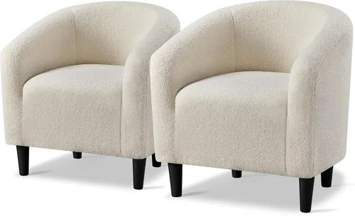 Vista 18 de Topeakmart Silla de barril, silla de acento de sherpa suave, silla auxiliar de club, estilo moderno, asiento profundo, sillón de barril para sala