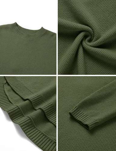 Vista 5 de LEANI Suéter de manga larga con cuello redondo para mujer, holgado, casual, suave, de punto