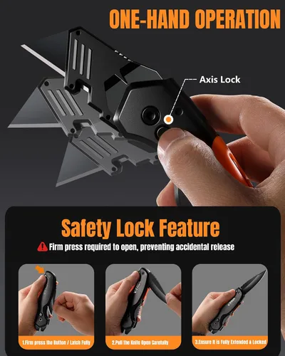 Vista 6 de Cuchillo utilitario plegable de 4 en 1, cuchillo de corte de caja multiherramienta con clip de cinturón, cuchillo de afeitar de cambio rápido