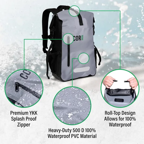 Vista 3 de COR Surf Mochila Impermeable de Bolsa Seca con Funda Acolchada para Portátil de 25L y 40L Paquete Enrollable de Servicio Pesado, Camuflaje, 25 L