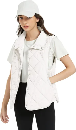 Vista 5 de Flygo Chaleco acolchado para mujer, ligero, sin mangas, cuello alto, con botones, acolchado con bolsillos