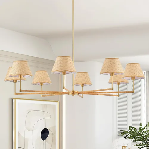 Vista 10 de Lámpara colgante de ratán bohemio de 31 pulgadas, 4 luces, rústica, ajustable, para cocina, isla, comedor, sala de estar, certificación UL Latón 4