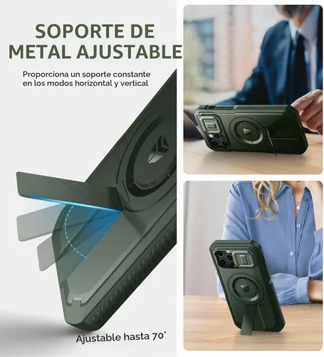 Vista 6 de Dexnor - Funda para iPhone 12 & iPhone 12 Pro con tapa deslizante para cámara, soporte ajustable y protector de pantalla integrado, carcasa