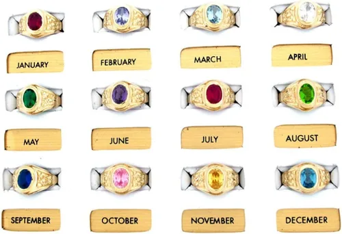 Vista 2 de Anillo unisex 10K oro piedra sintética de nacimiento corte diamante , oro amarillo, 10