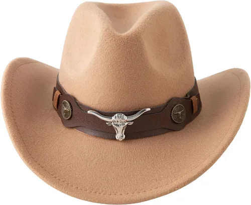 Vista 3 de Jastore sombreros occidentales para niños, sombreros de vaquero de fieltro para niños y niñas, sombrero Fedora Jazz, sombreros de vaquera