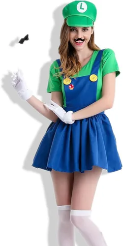Vista 5 de Jolbndcv Super Bros Hat with Gloves Buttons and Beard For Cosplay Costume