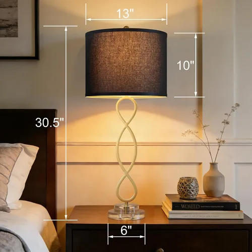 Vista 2 de Maxax Juego de 2 lámparas de mesa de latón dorado de 30 pulgadas para sala de estar, lámpara de noche moderna de cristal con pantalla negra, lámpara