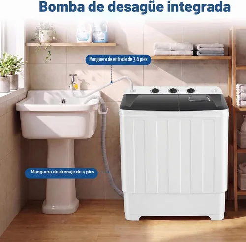 Vista 4 de Nictemaw - Lavadora portátil y secadora combinada de 30 libras, lavadora compacta de doble tina (19 libras) y centrifugado (11 libras) 2 en 1