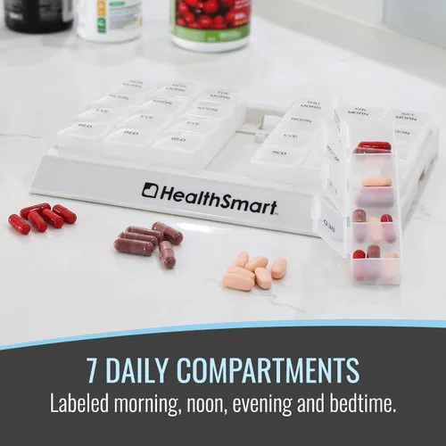 Vista 2 de HealthSmart Organizador semanal de pastillas 3 veces al día, organizador de medicamentos para mañana, mediodía, noche y noche, organizador