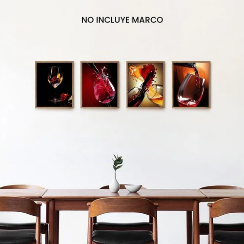 Vista 2 de TOCDGOO - Juego de 4 lienzos de pared de copa de vino tinto, 8 x 10 4 piezas de arte de pared de copa de vino tinto sin marco