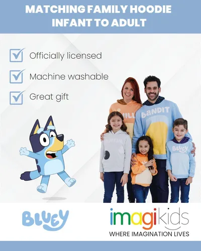 Vista 4 de Bluey Bingo Dad Mom Fleece Matching Family Cosplay Pullover Hoodie Infant to Little Kid