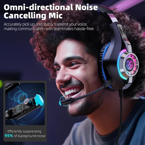 Vista 4 de Auriculares para juegos para PC, PS5, interruptor, móvil, auriculares para juegos para Nintendo con micrófono con cancelación de ruido, sonido