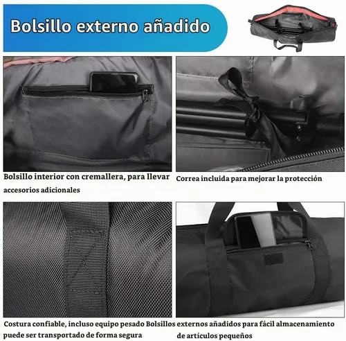 Vista 3 de HEMMOTOP Bolsa para trípode, 25.6 x 7 pulgadas, estuche de transporte para trípode resistente con dos bolsillos con cremallera, bolsa para soporte