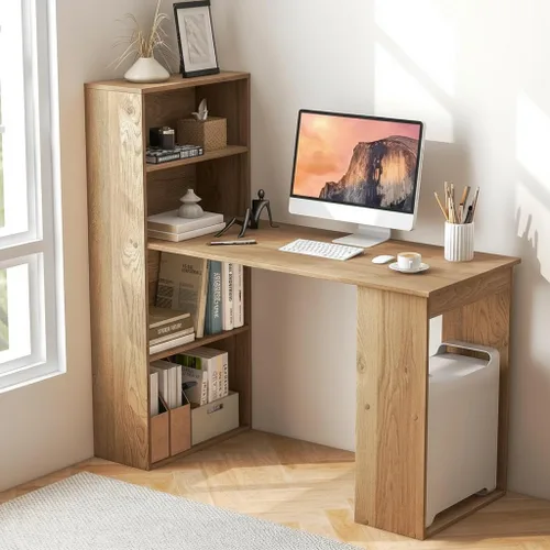 Vista 10 de Tangkula Escritorio para computadora con estantería, escritorio para escritura y estudio con estantes de almacenamiento y soporte para CPU, estación