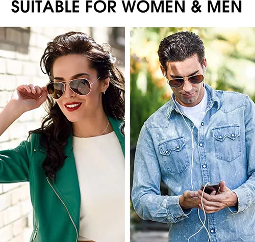 Vista 2 de JOOX - Gafas de sol clásicas de aviador para mujeres y hombres, lentes UV400, marco de acero inoxidable, livianas.