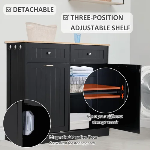 Vista 4 de Spurgehom Gabinete de basura inclinable de 13 galones, cubos de basura de cocina, armario de basura moderno con estante ajustable y cajones ocultos