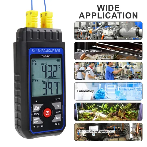 Vista 7 de Termómetro de Termopar Termómetro Digital Tipo K con 4 Termocuplas, Rango de Medición -328~2500℉ Medidor de Temperatura HVAC de Doble Canal