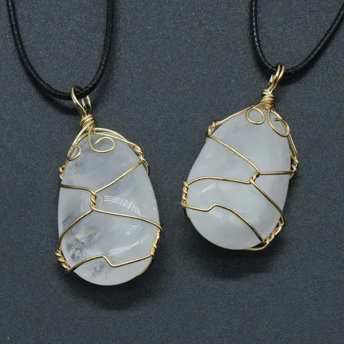 Vista 8 de LHJ Collar de piedra natural 4 piezas con forma de gota de agua mezcla de energía alambre de cristal dijes para mujer regalo de joyería no conocido