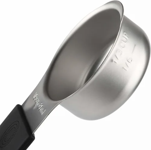 Vista 3 de Juego de tazas medidoras magnéticas de acero inoxidable, tazas medidoras de metal resistentes para ingredientes secos y líquidos (negro)