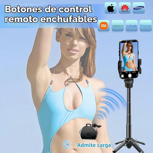 Vista 3 de Mini trípode magnético para selfie stick con control remoto inalámbrico, soporte de trípode portátil de 16.9 pulgadas para iPhone MagSafe Samsung