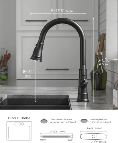 Vista 6 de APPASO Patented Design Black Kitchen Faucet with Pull Down Sprayer Negro