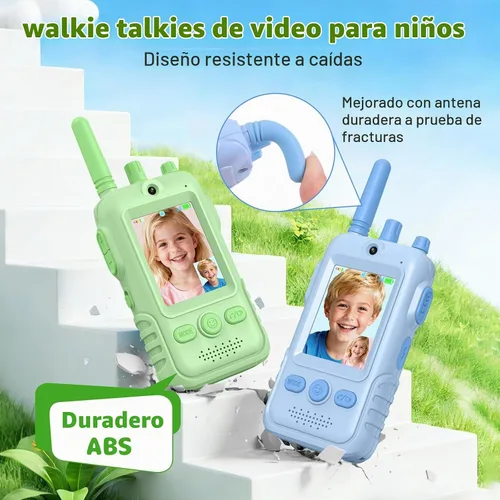 Vista 4 de Walkie Talkies de video recargables para niños: 1.5 veces más duración de Verde+azul