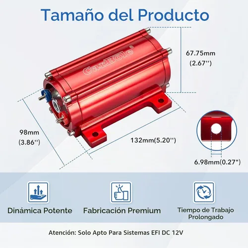 Vista 4 de Bomba de combustible CarBole de alto rendimiento 12V 300LPH caudal Bomba de transferencia de combustible universal en línea externa con cable