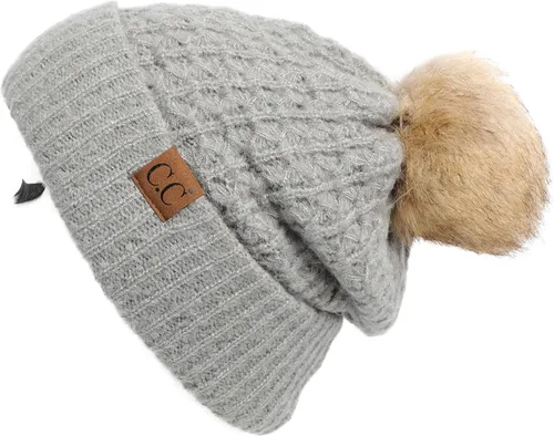 Vista 18 de Gorro unisex liso con pompón y ribete (HAT-43) de C.C Hatsandscarf Exclusives Marfil