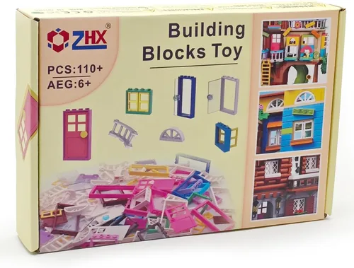 Vista 5 de 110 piezas de puertas, ventanas, cercas y luces para MOC, juego de bloques de construcción creativo para decorar casas de calle, compatible
