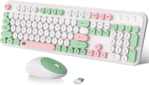 Vista 11 de FOPETT Juego de teclado y mouse inalámbricos de 2.4 GHz con botón de interruptor, teclado de tamaño completo, compatible