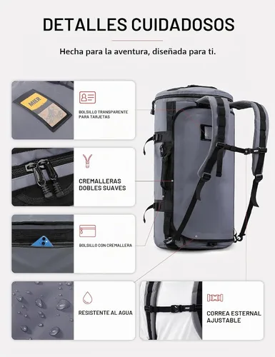 Vista 4 de MIER Mochila grande tipo duffel para deporte y gimnasio con compartimento para zapatos, resistente y resistente al agua, Gris, 90 l, Classic