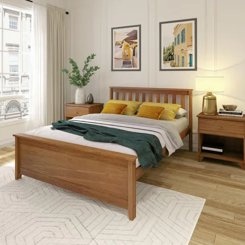 Vista 14 de Plank+Beam - Estructura de cama individual de madera maciza, cama de plataforma con cabecero, arcilla