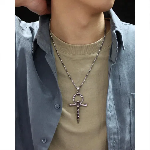Vista 9 de Collar de cruz, Ankh, oración de serenidad, calavera, collar con colgante de cruz celta para hombres y mujeres, joyería cristiana, potente