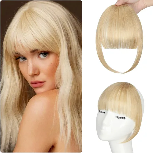 Vista 8 de Flequillo con clip, flequillo falso fácil de usar, flequillo de clip en flequillo, extensiones de cabello rubio francés, flequillo sintético