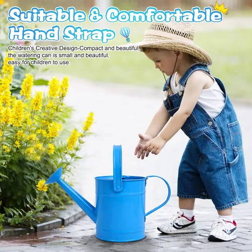 Vista 3 de Finderomend Regadera de metal de 1.5L/51 onzas, arte de hierro para niños, plantas al aire libre, oficina en casa, pequeño equipo portátil de riego