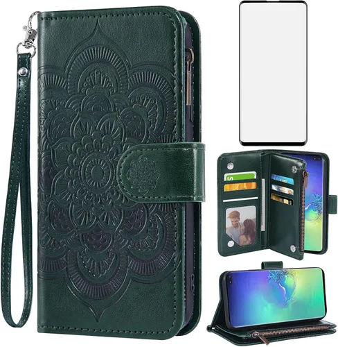 Vista 13 de Asuwish Funda tipo cartera compatible con Samsung Galaxy S10 Plus y protector de pantalla de vidrio templado, funda para teléfono celular con tapa