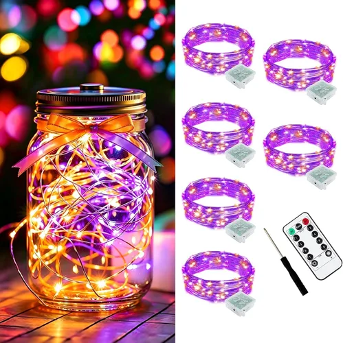 Vista 10 de Paquete de 12 luces LED de hadas AIKEI que funcionan con pilas, cable plateado impermeable de 7 pies, 20 luces LED de luna estrellada de luciérnaga