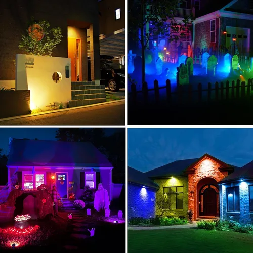 Vista 7 de MEIHUA Focos solares que cambian de color para exteriores, 6 en 1, iluminación solar de paisaje, focos RGB con control remoto, IP66, luces solares