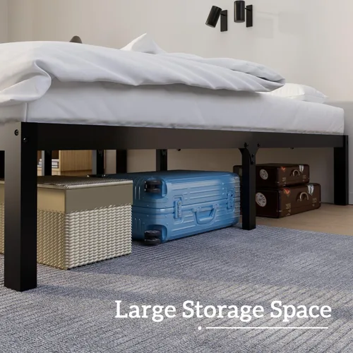 Vista 5 de Base de cama de bambú de tamaño individual con plataforma de madera, estructura sólida y estable con listones antideslizantes, cama alta,