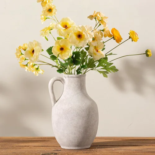 Vista 11 de Florero Grande para Decoración del Hogar - Jarrones de Mesa Rústicos de Granja de Cerámica de 12 Pulgadas de Alto con Asa, Decoración de Sala