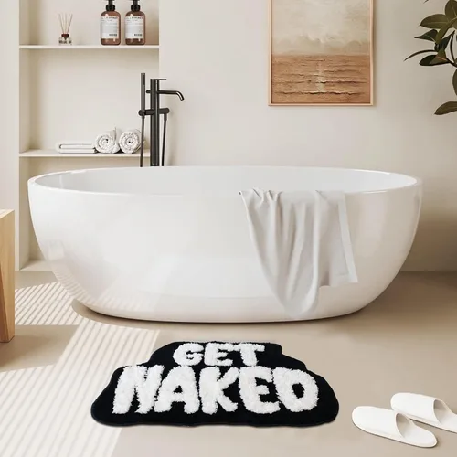 Vista 3 de Alfombra de baño Get Naked, bonita alfombra de baño para baño, tapete antideslizante para suelo de ducha, tapete ultra suave, divertida decoración
