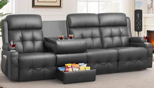 Vista 42 de Sofá reclinable manual de dos plazas, sofá reclinable de pared con masaje, puertos USB y tipo C, almacenamiento, portavasos, sofá RV para sala