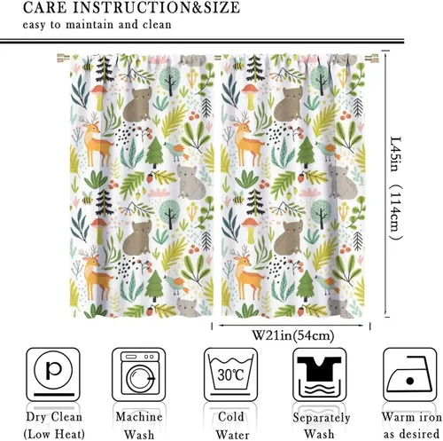 Vista 2 de Cortinas opacas de animales de safari para niños, lindos dibujos animados de animales salvajes, ciervos, hongos, árboles, cortinas para decoración