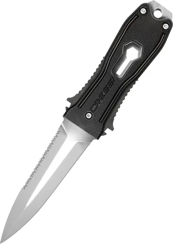 Vista 2 de Cressi Cuchillo de buceo multiusos de acero inoxidable - Hoja de acero inoxidable resistente al óxido - Funda de liberación rápida - Lagarto Negro