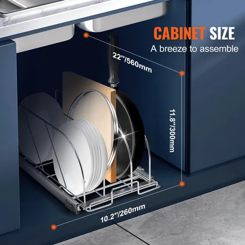 Vista 4 de VEVOR Estante para sartenes y ollas, organizador extensible para debajo del gabinete, organización de bandejas para hornear galletas, separadores